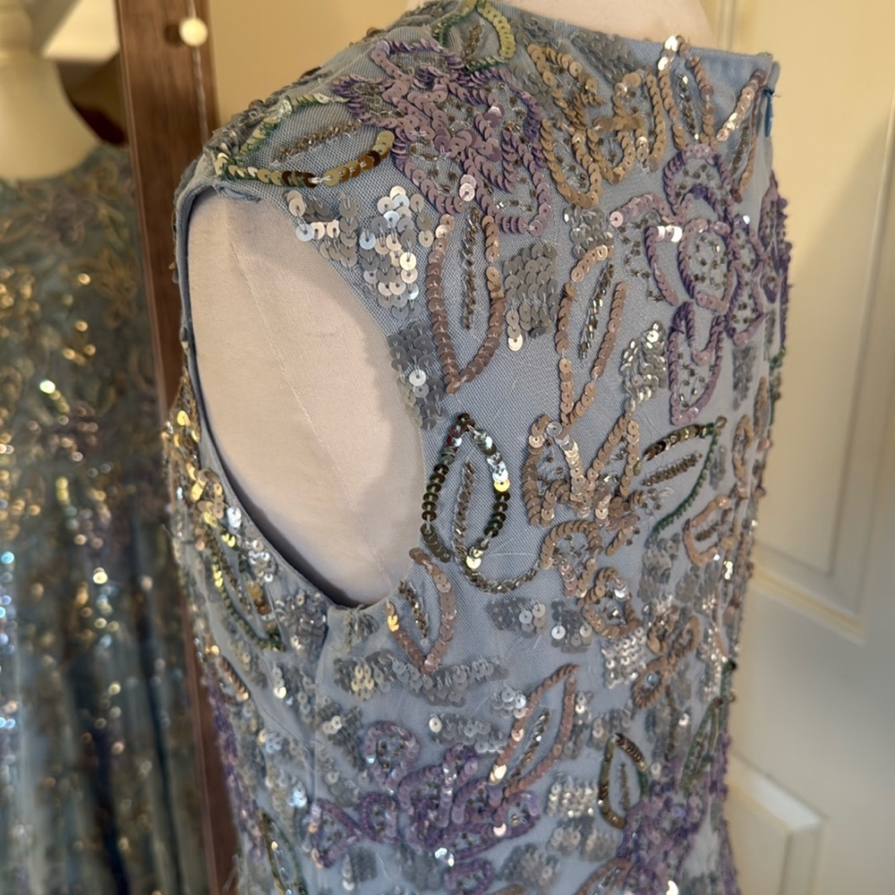 Mac Duggal Powder Blue Beaded Floral Maxi Dress - Picture 9 of 16